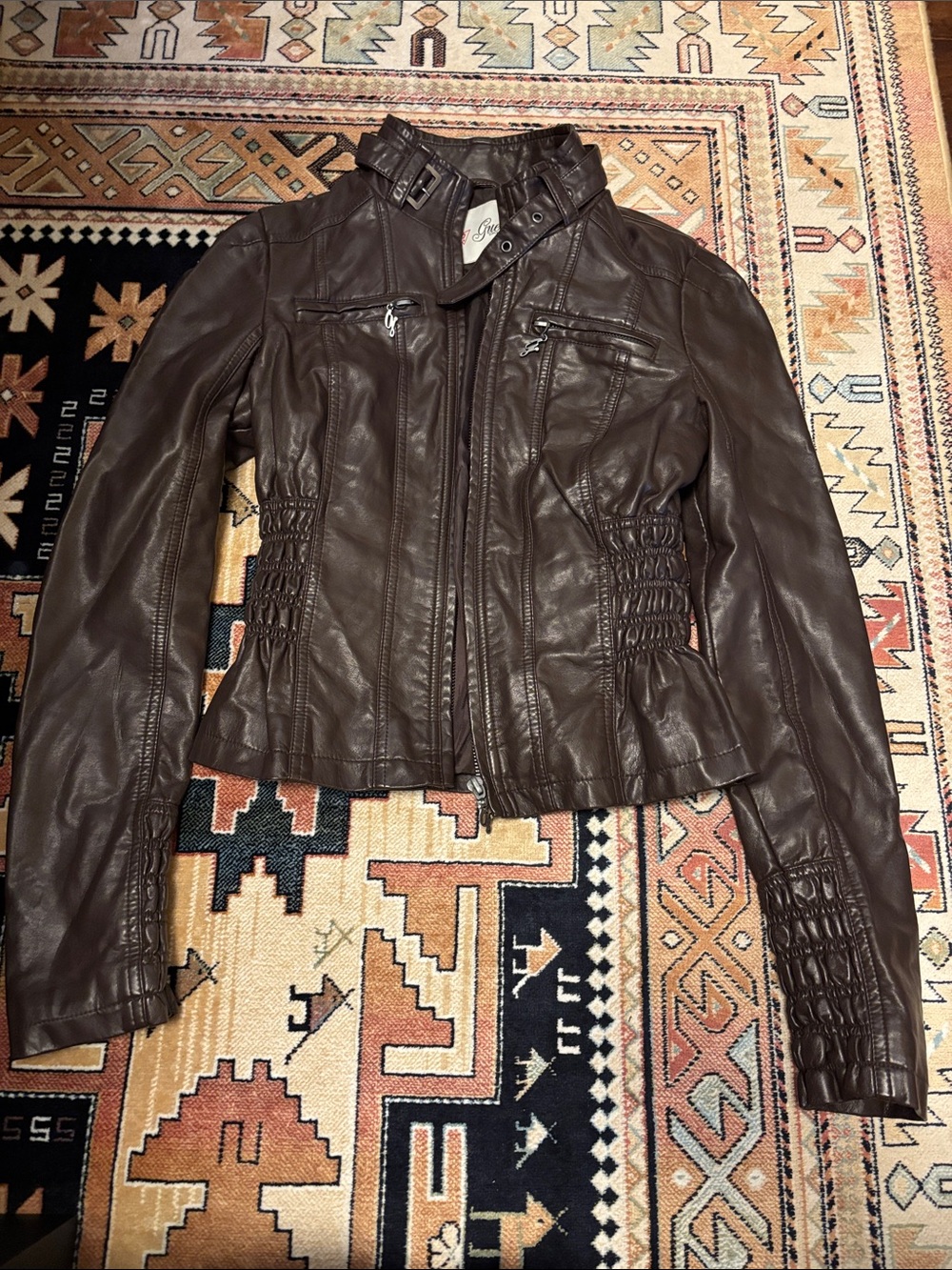 Guess Women's Dark Brown Faux Leather Moto Jacket